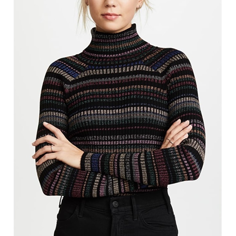 Milly Metallic Stripe Pullover Turtleneck